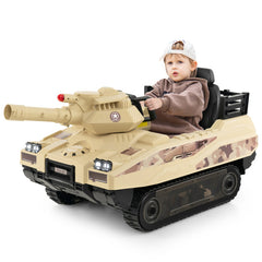 12V Electric Kids Ride On Tank with Rotatable Turret and 8 Missiles for Kids Aged 37-95 Months Old
