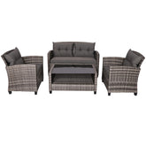 4 Pieces Patio Rattan Furniture Set with Coffee Table and Cushioned Sofa