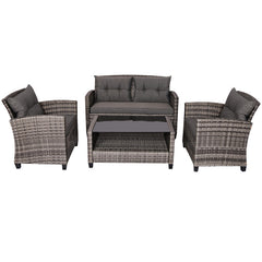 4 Pieces Patio Rattan Furniture Set with Coffee Table and Cushioned Sofa