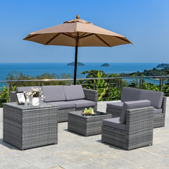 8 Pieces Wicker Sofa Rattan Dining Set Patio Furniture with Storage Table