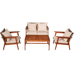 4 Pieces Acacia Wood Patio Rattan Furniture Set with Zippered Cushions