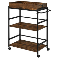 3-Tier Kitchen Serving Bar Cart with Lockable Casters and Handle Rack for Home Pub
