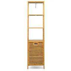 Bamboo Tower Hamper Organizer with 3-Tier Storage Shelves