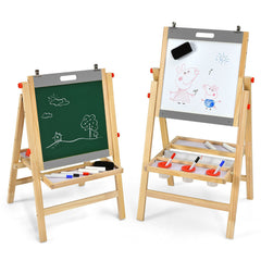 Kids Art Easel with Paper Roll Double Sided Chalkboard and Whiteboard