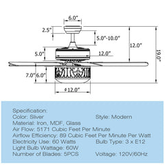 52 Inch Ceiling Fan with Light Reversible Blade and Adjustable Speed