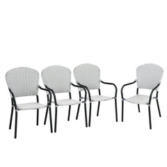 Set of 4 Patio Rattan Stackable Dining Chair with Armrest for Garden