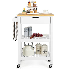 3-Tier Kitchen Island Cart Rolling Service Trolley with Bamboo Top