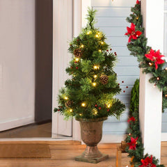 3/4/5 Feet LED Christmas Tree with Red Berries Pine Cones