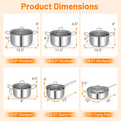 12 Piece Pots and Pans Set with Tempered Glass Lids and Handles