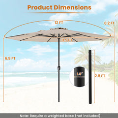 12 Feet Patio Umbrella with Crank Handle and 8 Sturdy Ribs