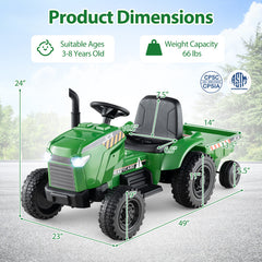 12V 2-in-1 Kids Ride On Tractor with Trailer and 3-Gear Shift
