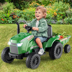 12V 2-in-1 Kids Ride On Tractor with Trailer and 3-Gear Shift