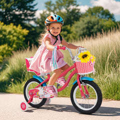 14 Inch Girls Bike for 3-5 Years Old Kids Bike with Doll Seat and Training Wheels