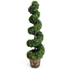 2 Pieces 4 Feet Artificial D茅cor Green Boxwood Spiral Tree Set