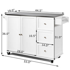 Kitchen Island 2-Door Storage Cabinet with Drawers and Stainless Steel Top