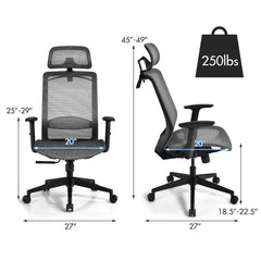 18 Inch to 22.5 Inch Height Adjustable Ergonomic High Back Mesh Office Chair Recliner with Hanger