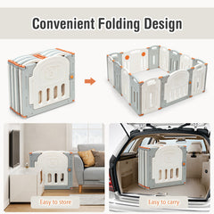 14-Panel Foldable Baby Playpen with Lockable Gate and Non-slip Bases