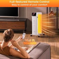 1500W Oil Filled Radiator Heater with Remote Control 3 Modes 24H Timer