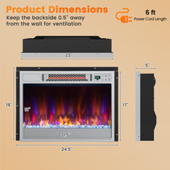 23 Inch 1500W Recessed Electric Fireplace Insert with Remote Control