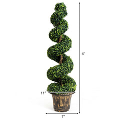 2 Pieces 4 Feet Artificial D茅cor Green Boxwood Spiral Tree Set