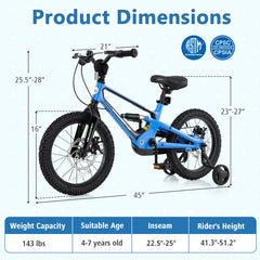 16 Inch Kids Bike Adjustable with Shock Absorber and Bell for Aged 4 to 7