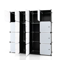 16-Cube Storage Organizer with 16 Doors and 2 Hanging Rods