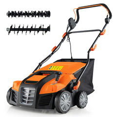 16-Inch Electric Lawn Dethatcher and Scarifier with Collection Bag