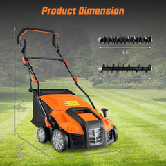 16-Inch Electric Lawn Dethatcher and Scarifier with Collection Bag