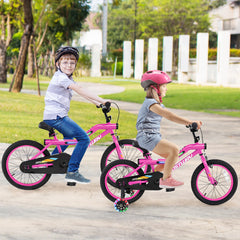 16/18 Inch LED Lighted Kids Bike with Training Wheels and Headlight for Ages 4-8 Years