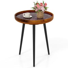 16/20 Inch Round End Table with Sea Shell Decoration and Epoxy Resin Finish-Brown