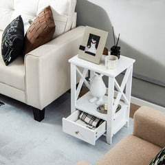 2-Tier 16 x 14 Inch Multifunctional Nightstand with Storage Drawer