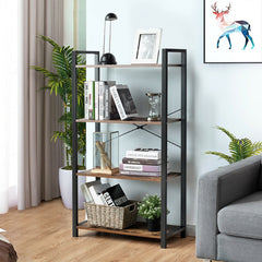 4-Tier Rustic Bookshelf Industrial Bookcase Diaplay Shelf Storage Rack
