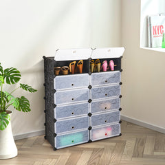 12-Cube DIY Portable Plastic Shoe Rack with 6-Tier Transparent Doors