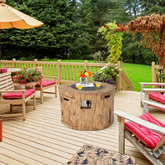 40 Inch Round Propane Gas Fire Pit Table Wood-Like Surface with Laval Rock