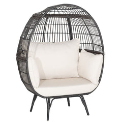Oversized Patio Rattan Egg Lounge Chair with Cushions Indoor and Outdoor