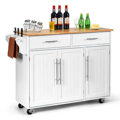 Kitchen Island Cart with Knife Block and Lockable Castors