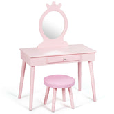 Kids Wooden Princess Makeup Table with Cushioned Stool