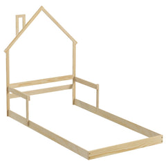 Twin Size Floor Bed with Chimney and Headboard and Handrail