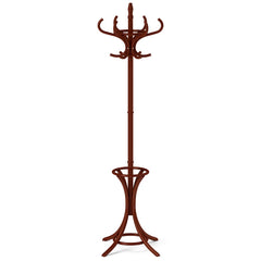 Wooden Standing Coat Rack Tree with 12 Hooks and Umbrella Stand