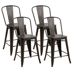 24 Inch Set of 4 Industrial Metal Counter Stool Dining Chairs with Removable Backrests