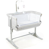 Height Adjustable Baby Side Crib with Music Box & Toys In Light Gray
