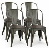 4 Pieces Tolix Style Metal Dining Chairs with Stackable Wood Seat