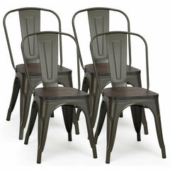 4 Pieces Tolix Style Metal Dining Chairs with Stackable Wood Seat