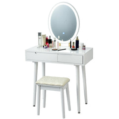 Touch Screen Vanity Makeup Table Stool Set with Lighted Mirror