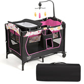 3-in-1 Convertible Portable Baby Playard with Music Box and Wheel and Brakes
