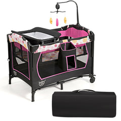 3-in-1 Convertible Portable Baby Playard with Music Box and Wheel and Brakes
