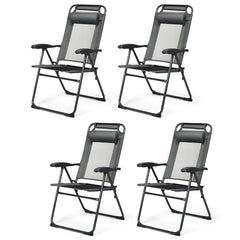 4 Pieces Patio Garden Adjustable Reclining Folding Chairs with Headrests