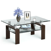 Rectangle Glass Coffee Table with Metal Legs for Living Room