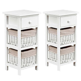 2 Pieces Bedroom Bedside End Table with Drawer Baskets