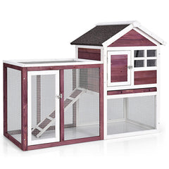 Outdoor Wooden Rabbit Hutch with Asphalt Roof and Removable Tray
